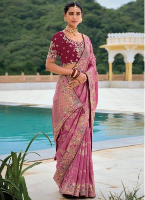 Stone Silk Designer Saree in Pink