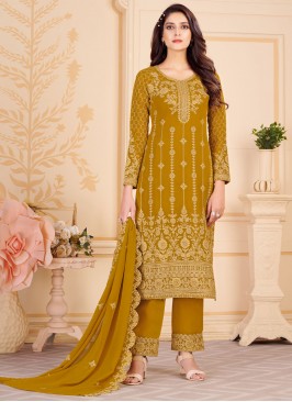 Straight Salwar Kameez Embroidered Faux Georgette 