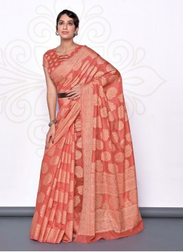 Strange Cotton Peach Weaving Casual Saree