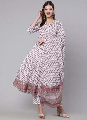 Strange Cotton Printed White Salwar Suit