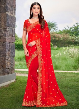 Strange Georgette Red Traditional Saree