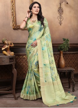 Strange Green Border Banarasi Silk Contemporary Style Saree