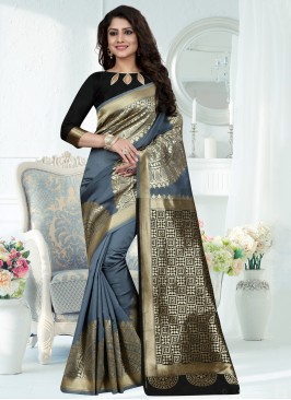 Strange Grey Weaving Traditional Designer Saree