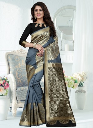 Strange Grey Weaving Traditional Designer Saree