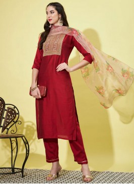 Strange Maroon Silk Pant Style Suit