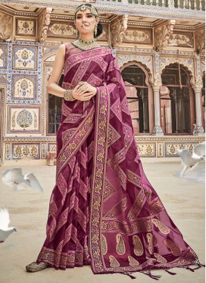 Strange Organza Purple Traditional Saree