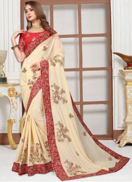 Strange Satin Cream Classic Saree