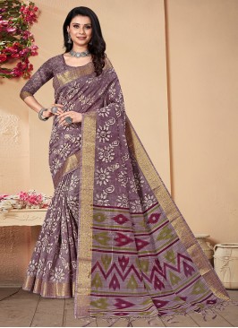 Striking Banarasi Silk Border Purple Classic Saree