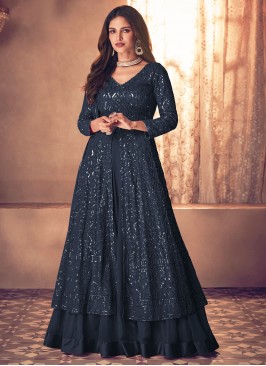 Striking Blue Reception A Line Lehenga Choli