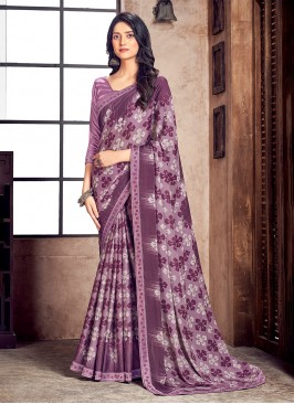 Striking Digital Print Purple Saree