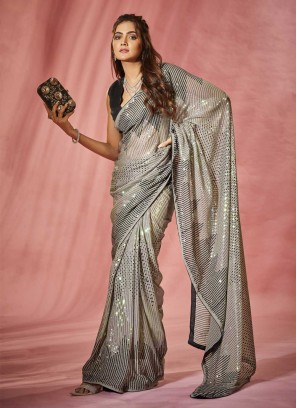 Striking Georgette Designer Multi Colour Contemporary Saree