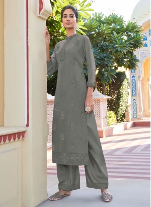 Striking Grey Embroidered Casual Kurti