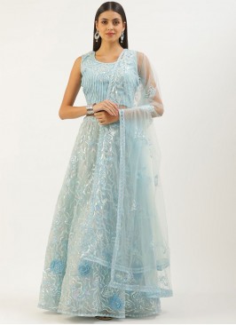 Striking Net Aqua Blue Sequins Lehenga Choli