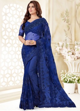 Striking Resham Blue Classic Designer Saree