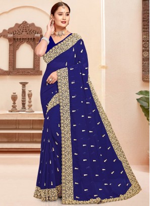 Striking Stone Engagement Traditional Saree
