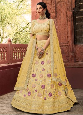 Striking Yellow Thread Organza Lehenga Choli