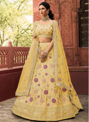 Striking Yellow Thread Organza Lehenga Choli