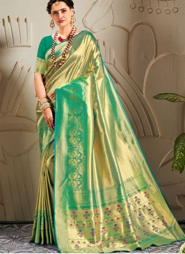 Stunning Banarasi Silk Woven Work Green Saree