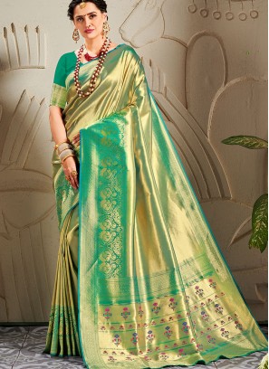 Stunning Banarasi Silk Woven Work Green Saree