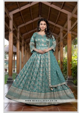 Stunning Banarasi Weaving Silk Festive Wear Gown With Dupatta