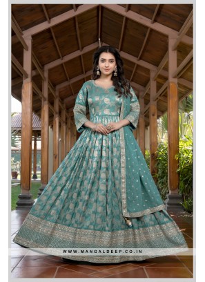 Stunning Banarasi Weaving Silk Festive Wear Gown With Dupatta