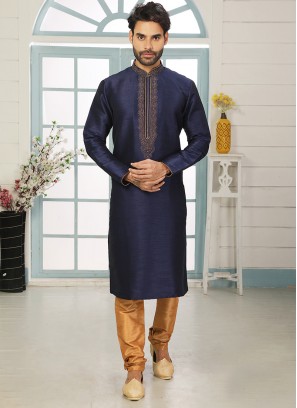 Stunning Blue Color Art Silk Embroidered Kurta Pajama