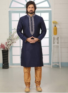 Stunning Blue Color Art Silk Embroidered Kurta Pajama