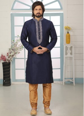 Stunning Blue Color Art Silk Embroidered Kurta Pajama