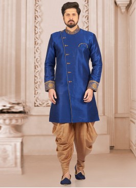 Stunning Blue Color Festive Wear Semi Indo Suit