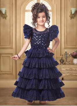 Stunning Blue Color Function Wear Gown For Kids