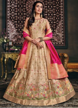 Stunning Beige Thread work Jaquard Silk Designer G