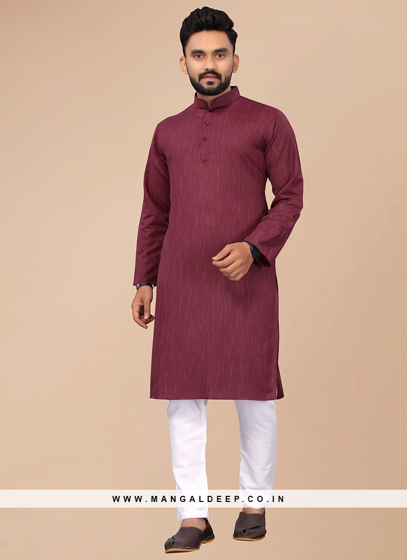Stunning Brown Color Men's Kurta In Cotton Fabric