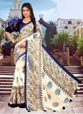 Stunning Cream Color Daily Wear Saree