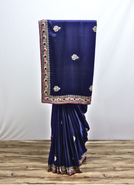 Stunning Dark Blue Gajji Silk Saree For Social Function