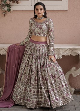 Stunning Faux Georgette Sequins Pink Lehenga Choli