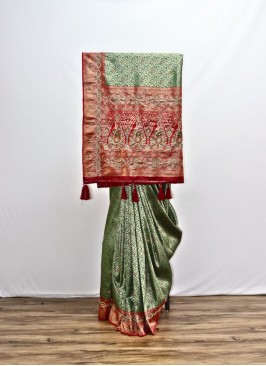 Stunning Green And Red Kanjivaram Silk Saree For S