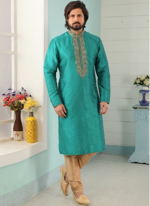 Stunning Green Color Art Silk Embroidered Kurta Pajama