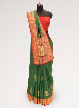 Stunning Green Color Party Wear Designer Saree