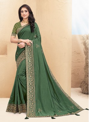 Stunning Green Color Party Wear Saree