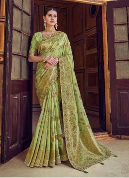 Stunning Green Color Party Wear Silk Saree