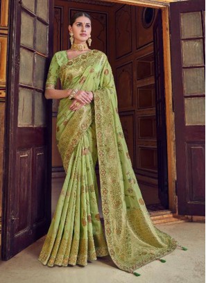 Stunning Green Color Party Wear Silk Saree