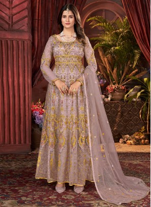 Stunning Lavender Sequins Net Trendy Anarkali Salwar Kameez