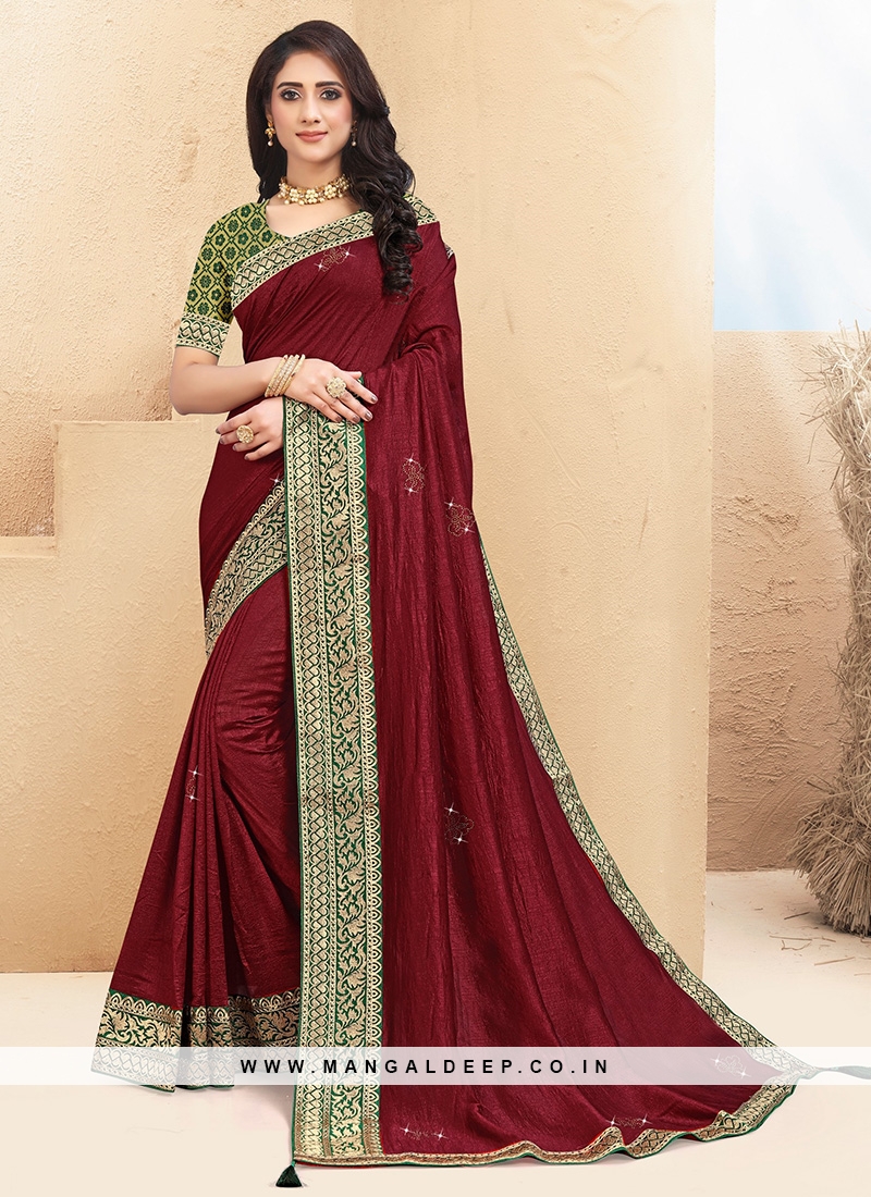 Stunning Maroon Color Party Wear Saree