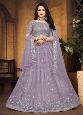 Stunning Net Embroidered Lavender Lehenga Choli