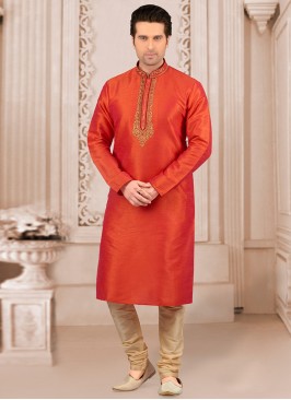Stunning Orange Color Festive Wear Kurta Payjama