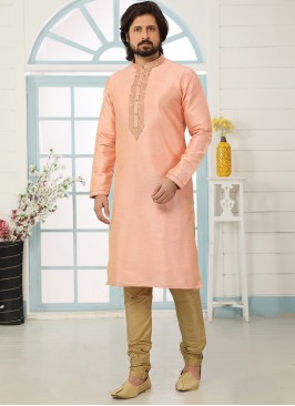 Stunning Peach Color Art Silk Embroidered Kurta Pa