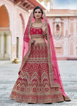 Stunning Pink Color Embroidered Bridal Lehenga