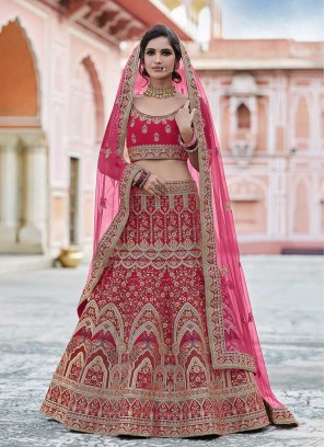 Stunning Pink Color Embroidered Bridal Lehenga