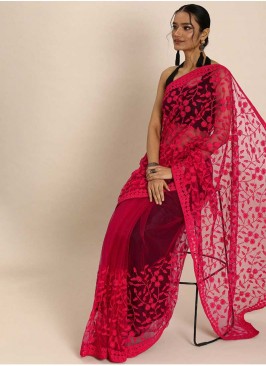 Stunning Pink Color Net Party Wear Saree