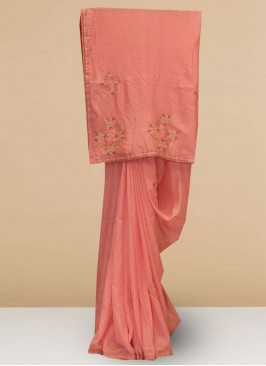 Stunning Pink Color Party Wear Designer Saree